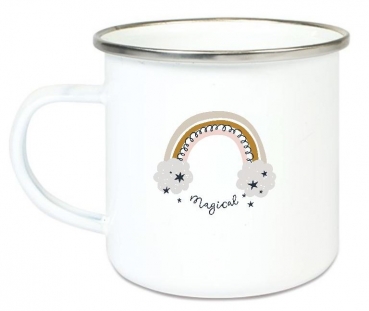 Preview: ♥ zauberhafte Tasse Emailletasse Becher Einhorn Regenbogen Wunschname, Einschulung KITA Dankeschön, Abschied, Jubiläum, Geschenk, Becher von Lüttentüddel